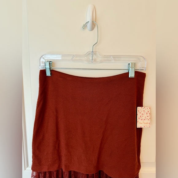 NWT Free People Two For One Sheer Lace Bottom Skirt-Red Rust - Picture 8 of 12